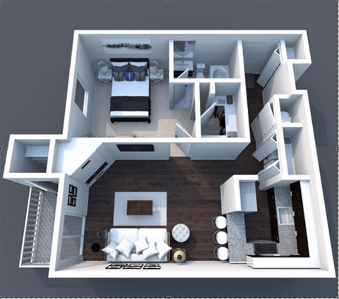 Floor plan for 1 bed, 1 bath, 650 sqft